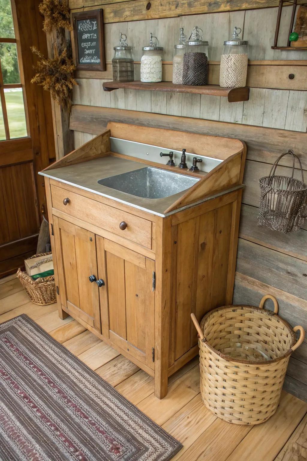 Mixed materials create a rustic-modern look for this dry sink.