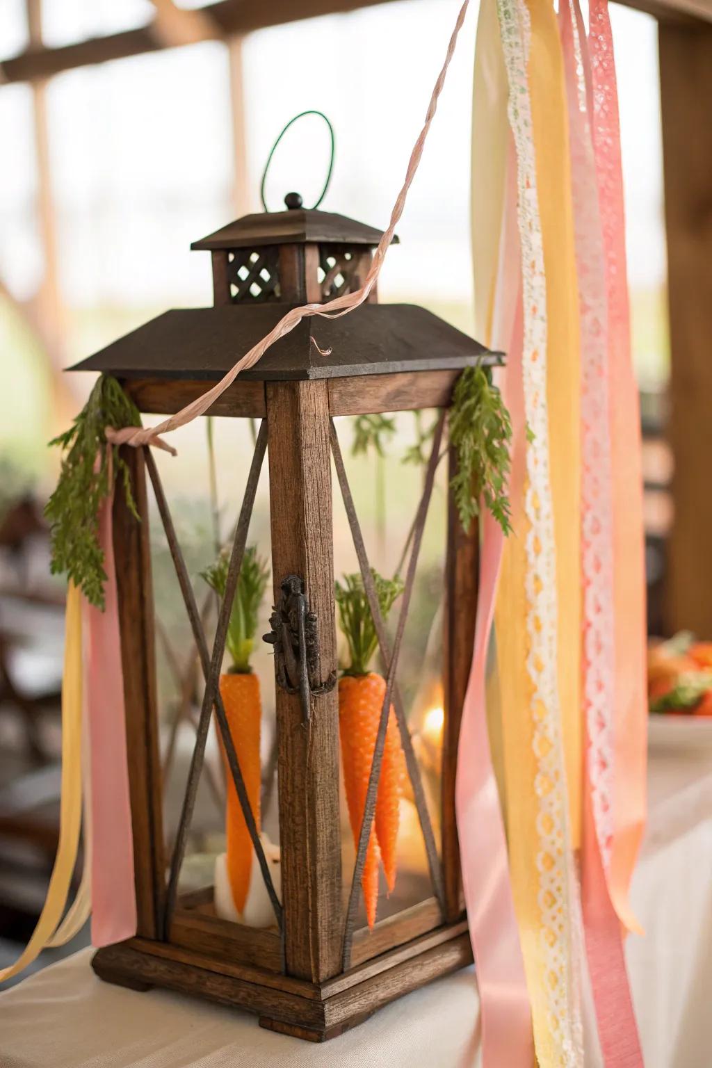 Carrots add a playful twist to Easter lanterns.