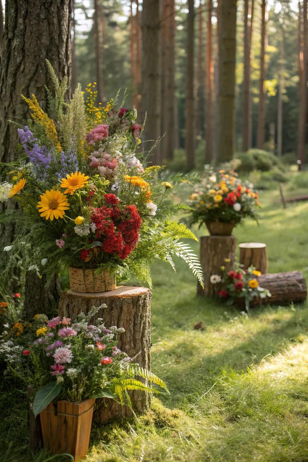 Colorful wildflowers add a burst of magic to your enchanted forest party.