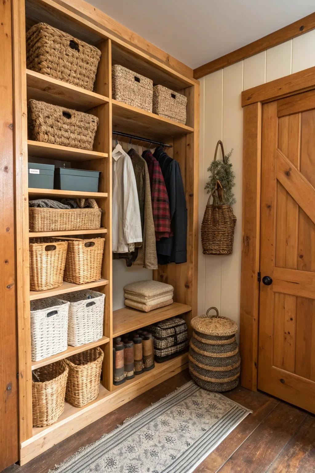 Baskets and bins provide stylish storage for smaller items.