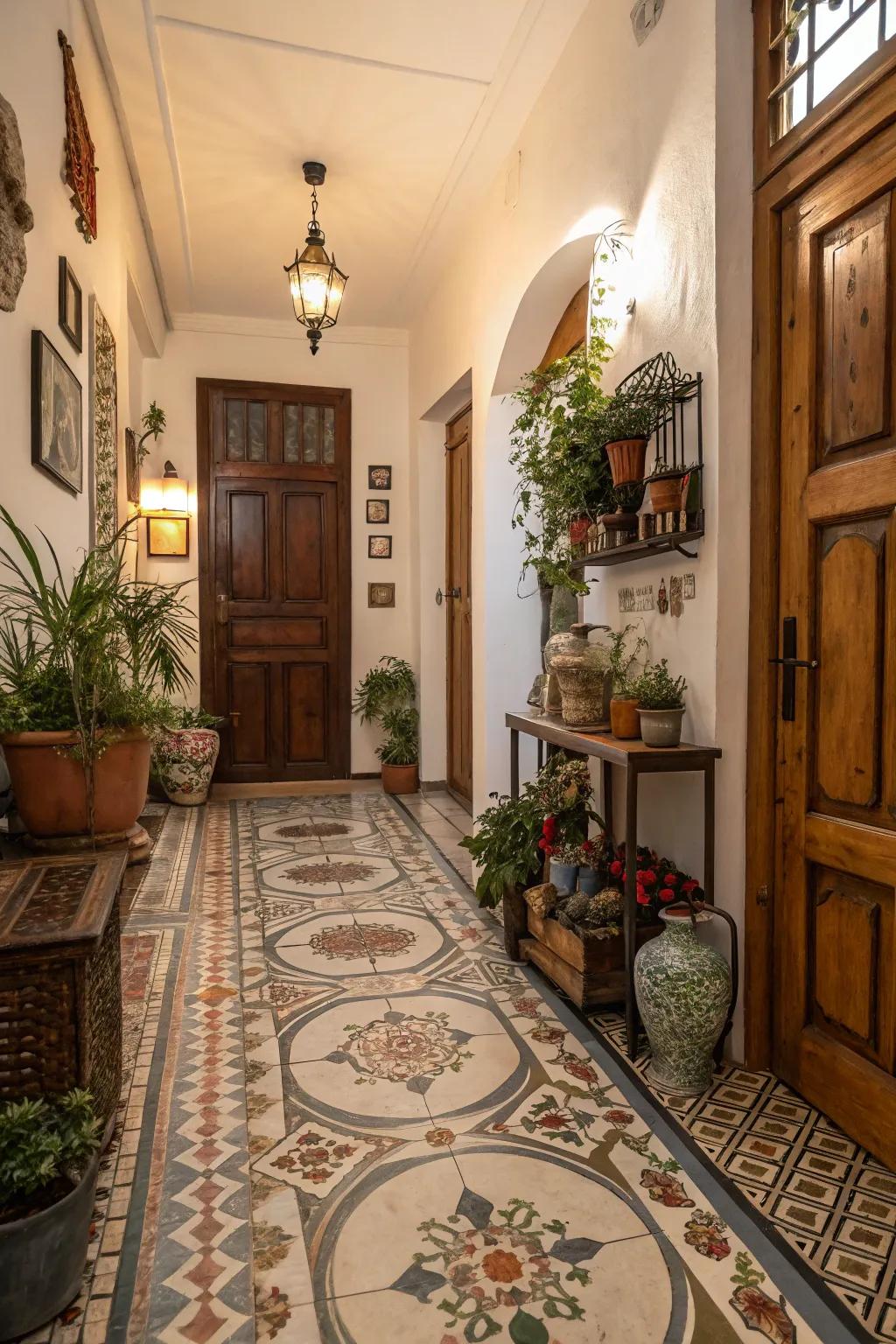 Vintage patterns add character to your entryway.