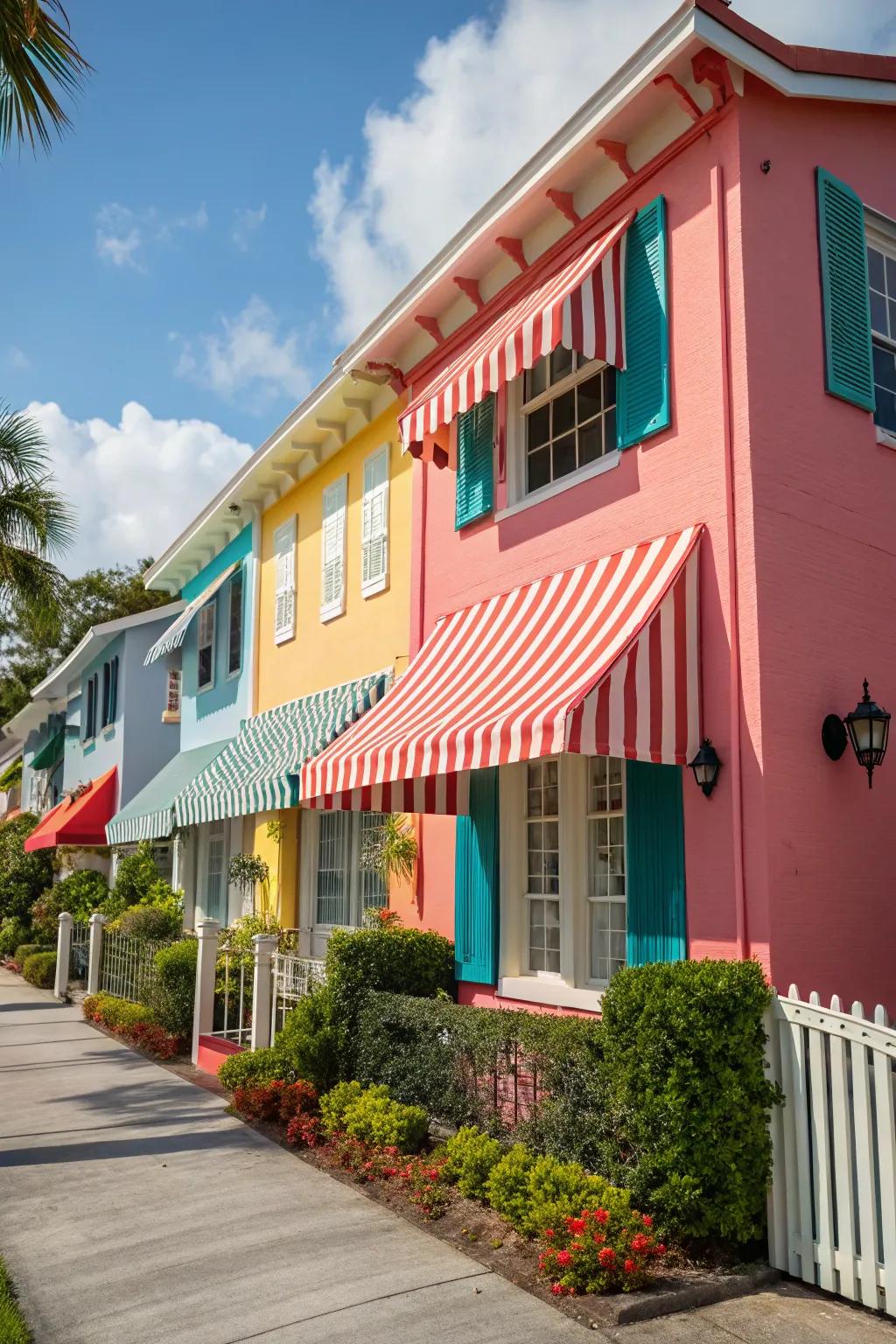 Striped awnings add a playful yet elegant touch to any home.