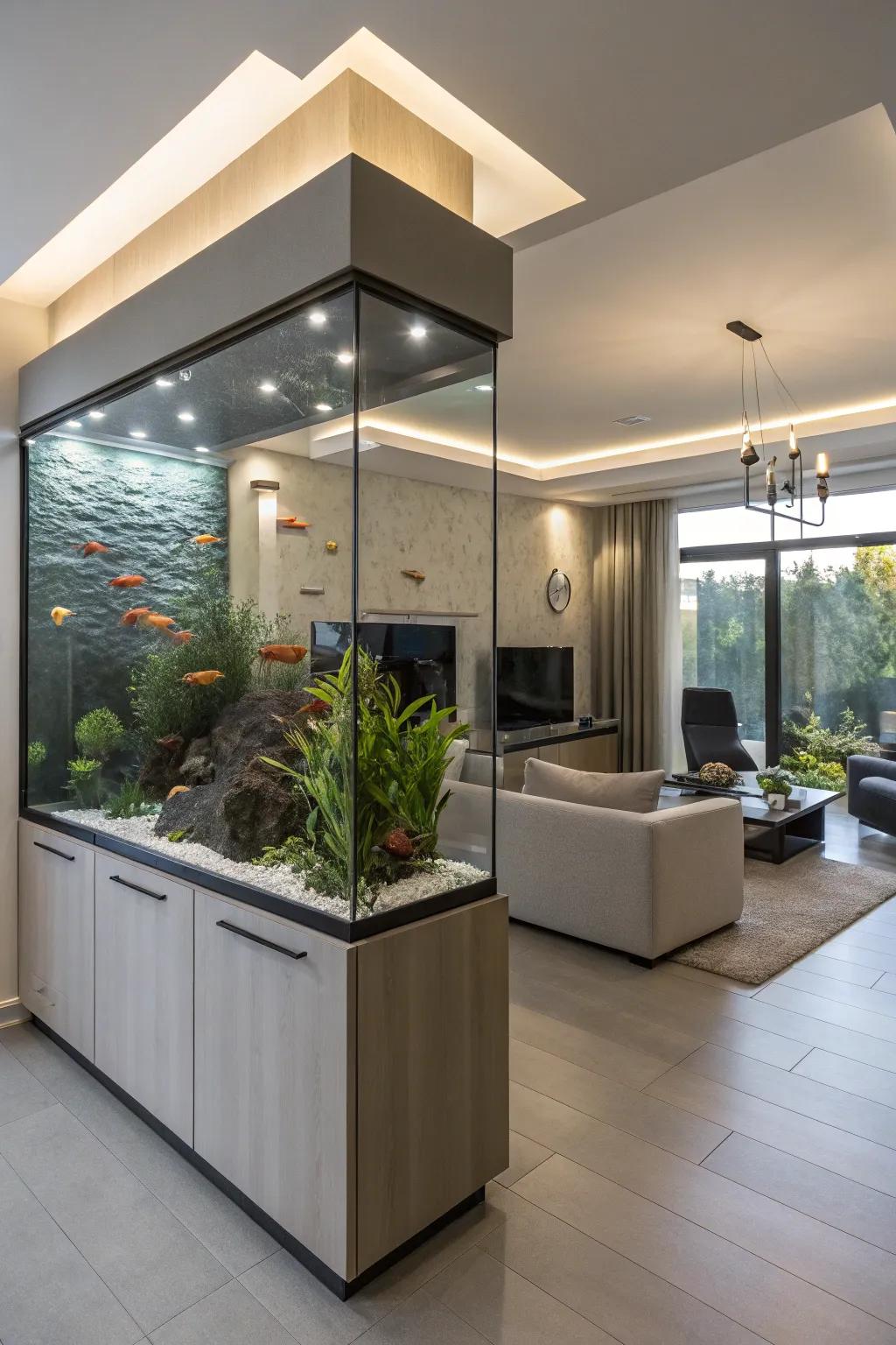 An innovative corner fish tank layout