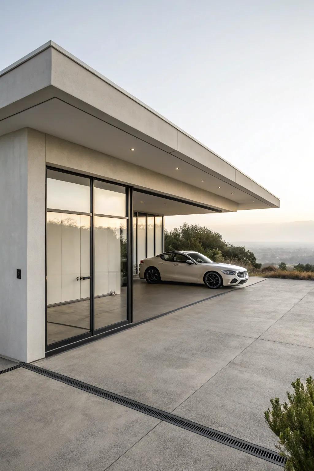 A minimalist flat roof garage showcases the beauty of simplicity.