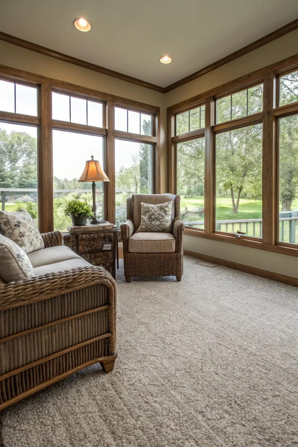Carpet tiles add a layer of comfort and warmth to any three-season room.