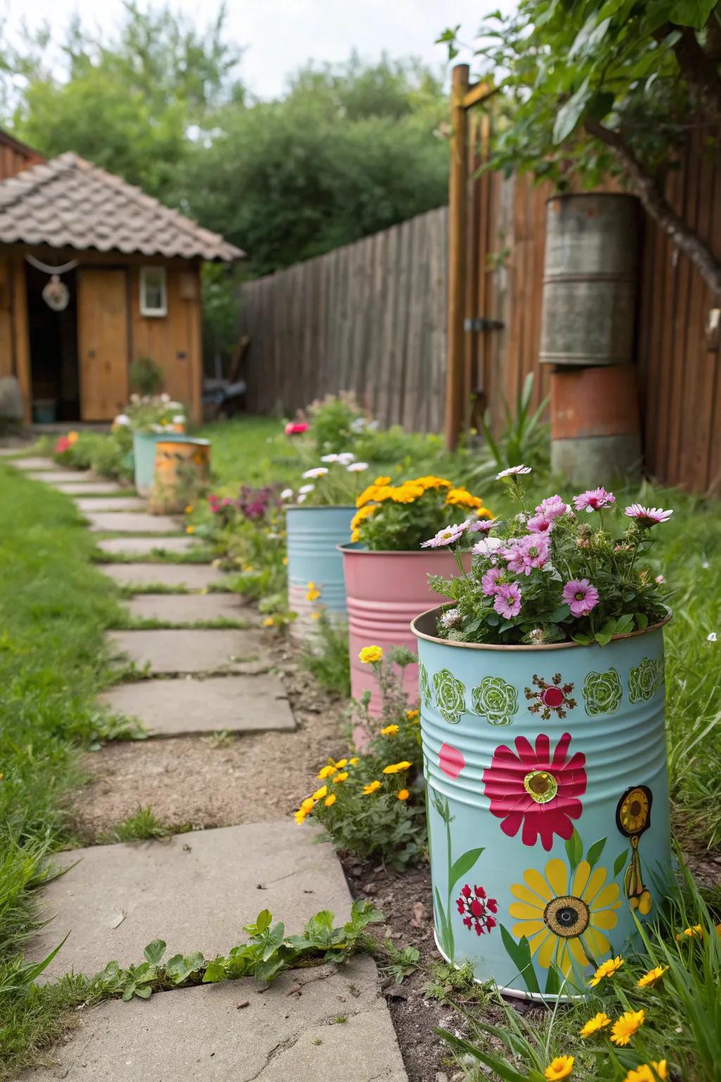 Repurpose tin cans into charming planters with a rustic touch.