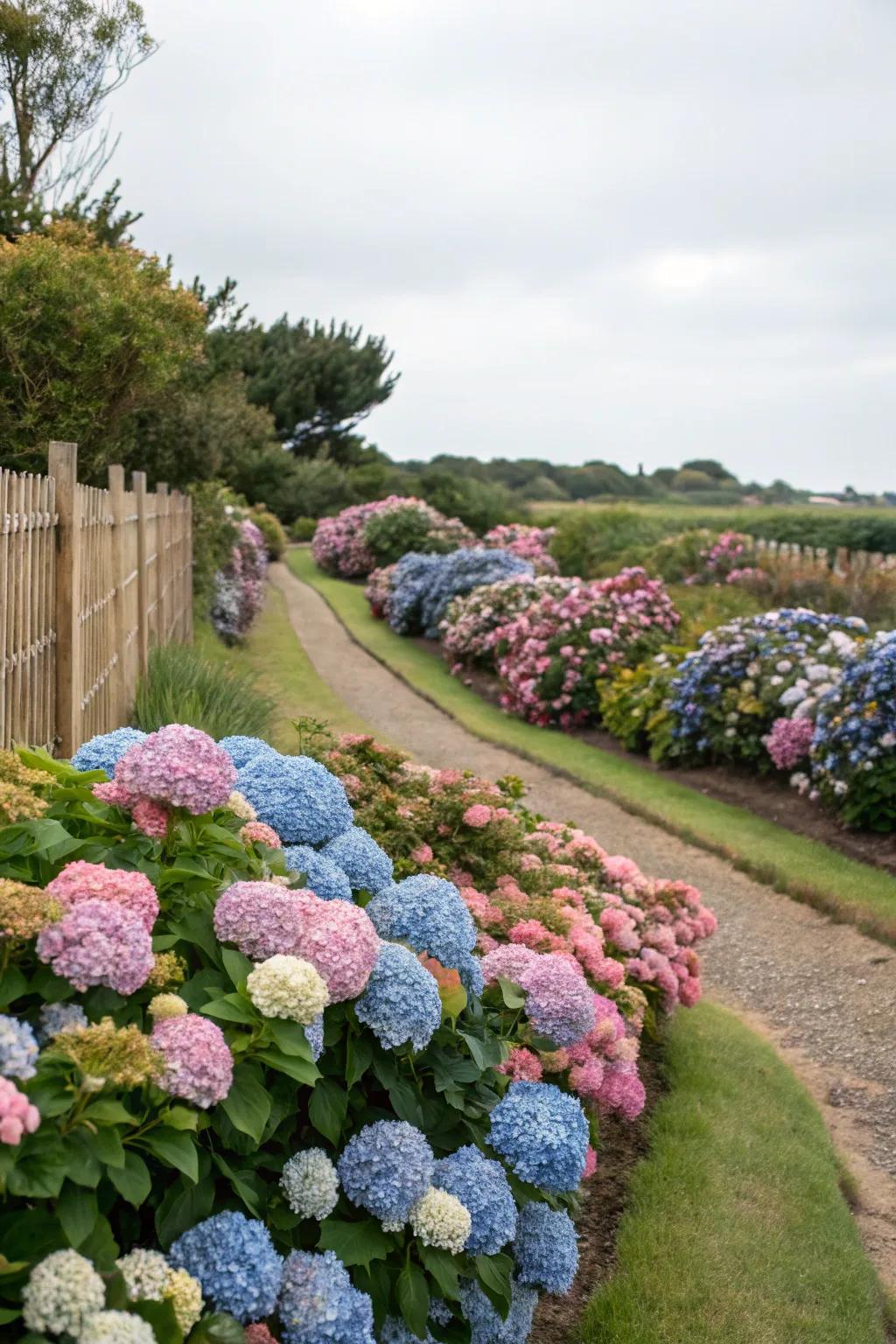 Hydrangeas adding vibrant colors and lush texture to the garden.