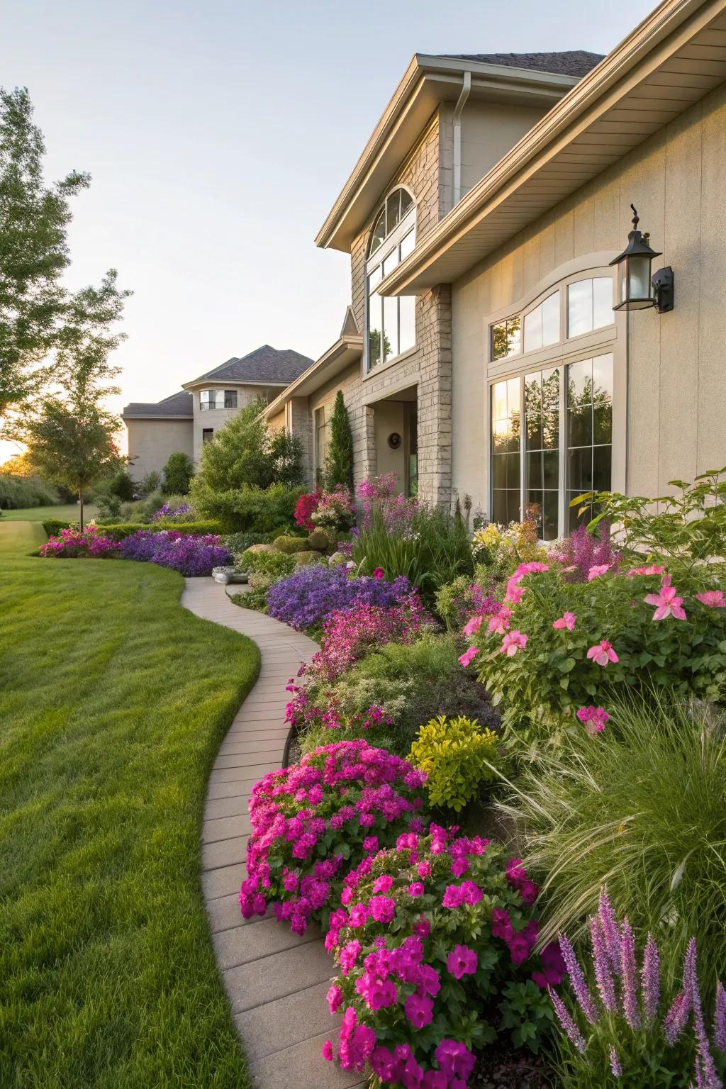 Color-coordinated plants highlight a home's exterior