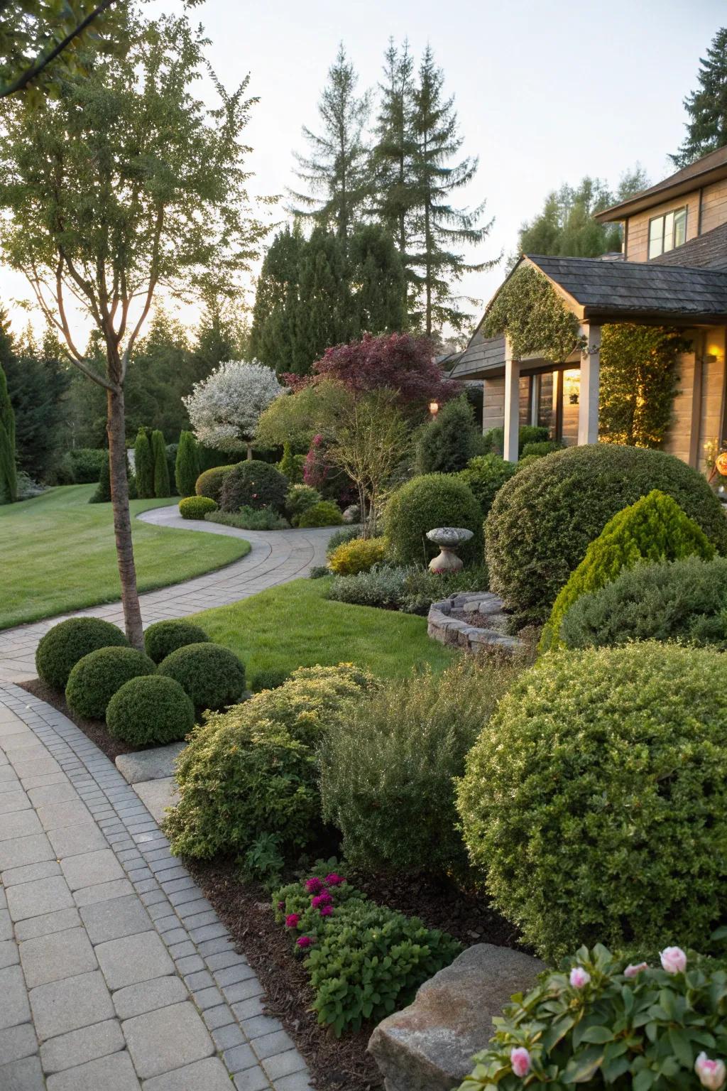 Decorative shrubs provide structure and greenery to your front yard design.