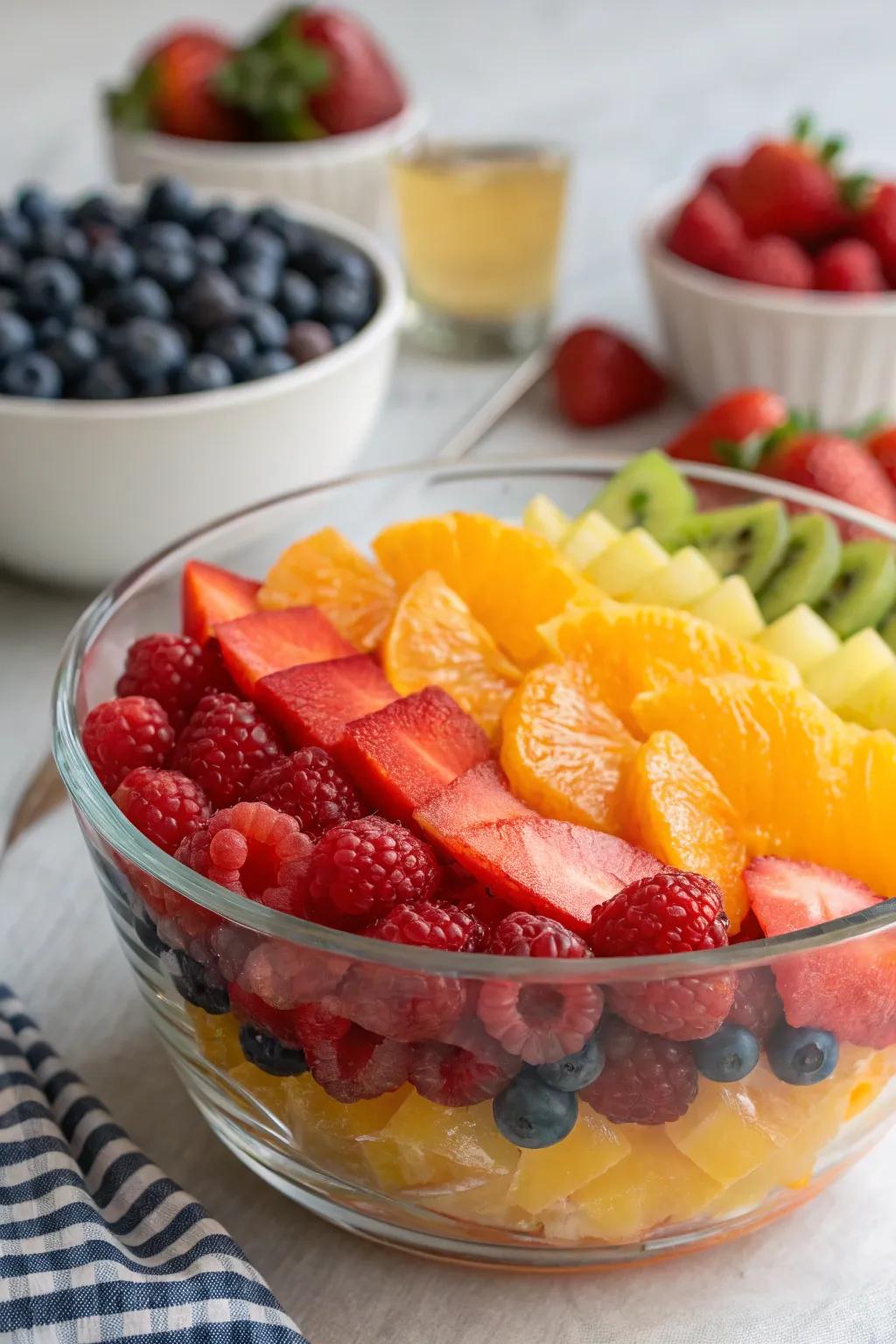 A rainbow of colors makes this fruit salad both beautiful and appetizing.