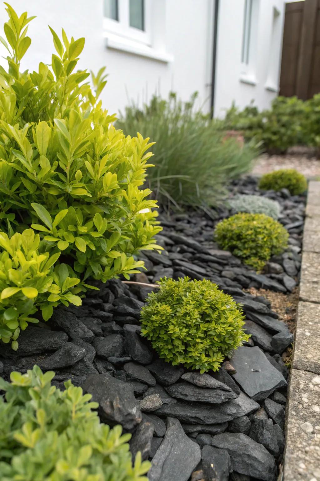 Make your garden greens pop with contrasting slate chippings.