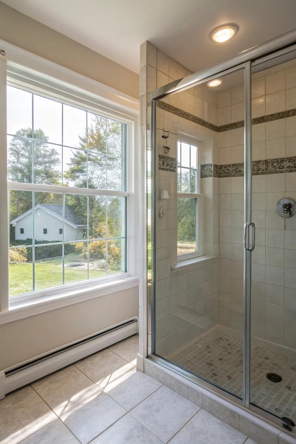 Natural light transforms the showering experience.