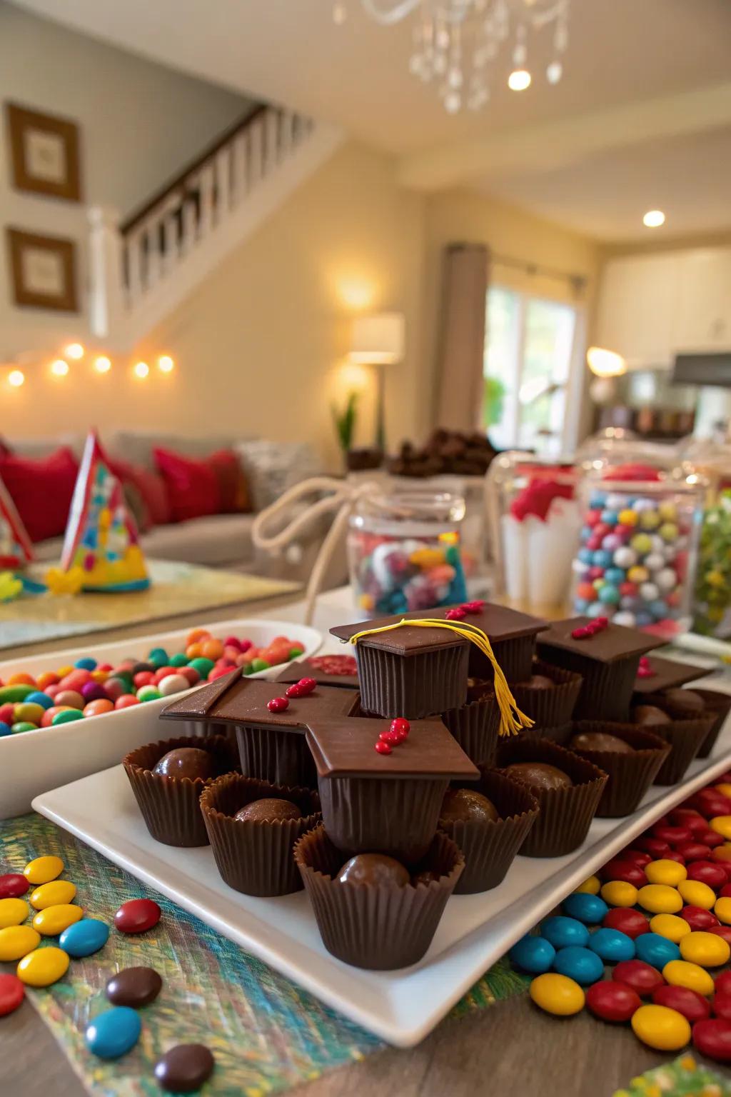 DIY graduation caps make your candy table both fun and festive.