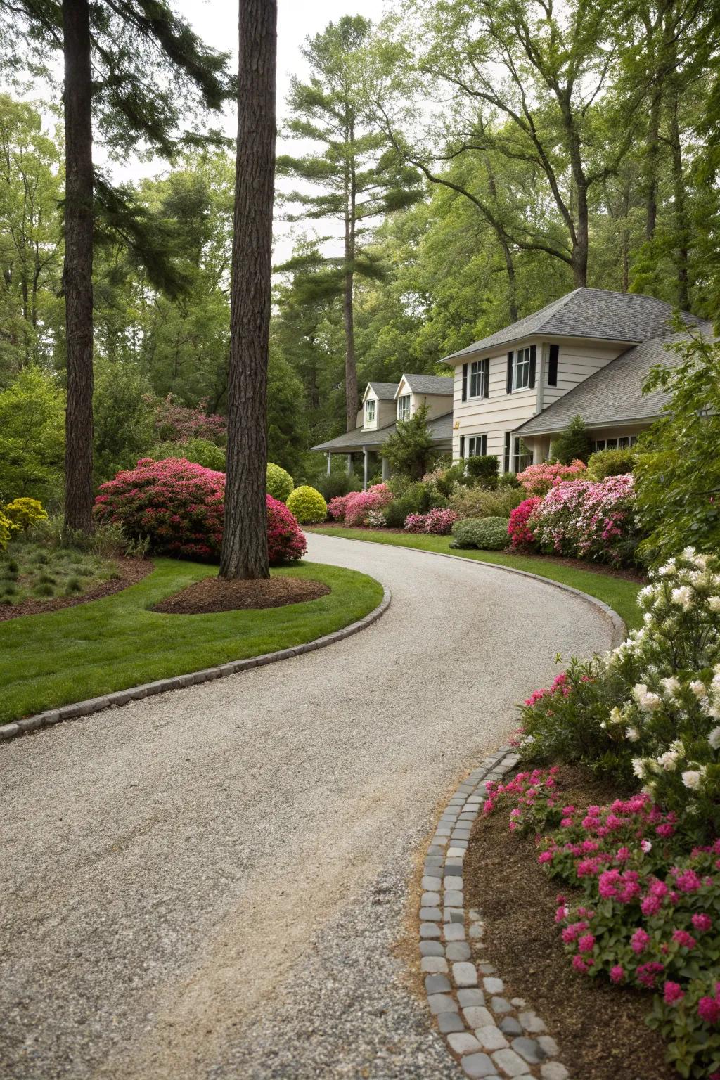 Curved edges create a fluid and harmonious driveway design.