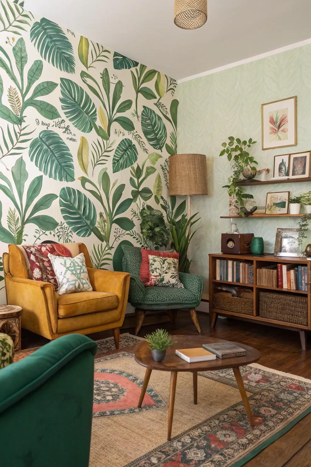 Botanical patterns bring nature-inspired drama indoors.