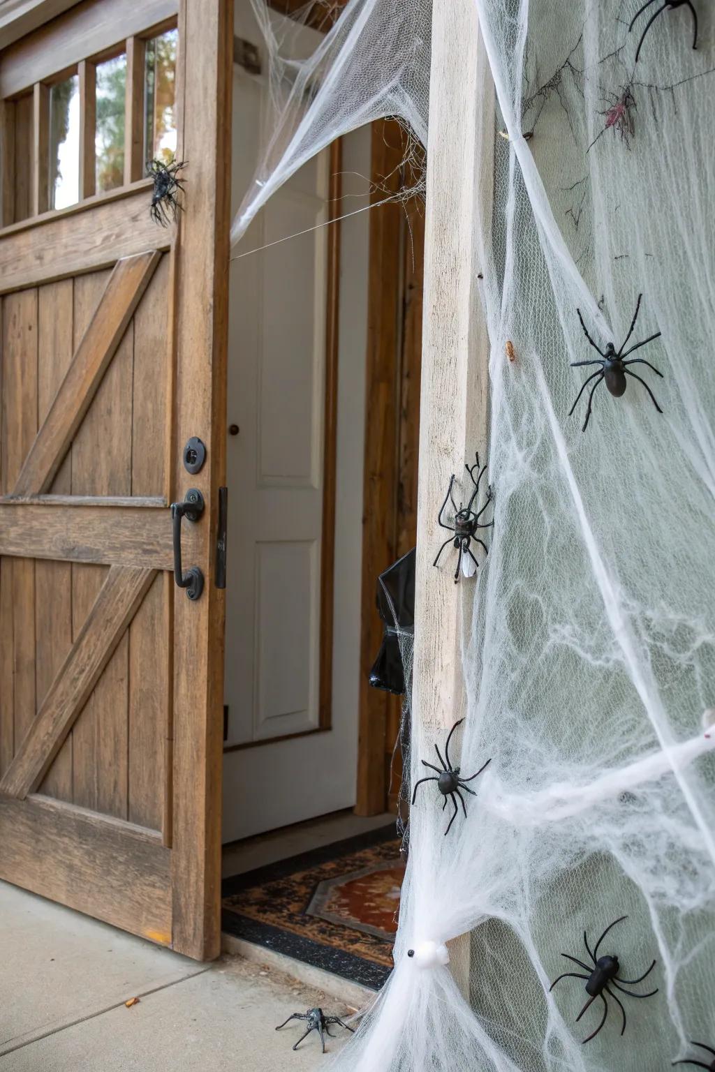 Cobwebs create an effortlessly spooky entrance.