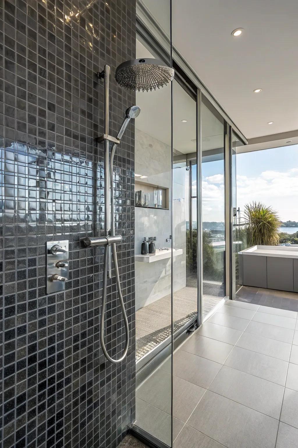 Achieve a body jets effect with shoulder-height hand shower placement.