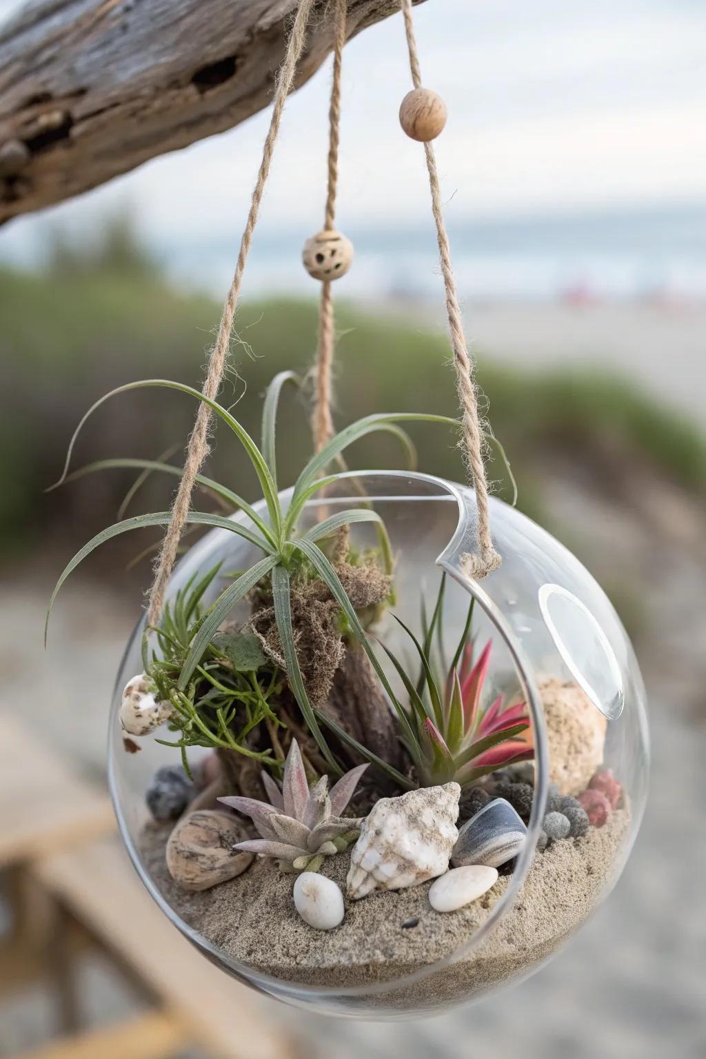 Driftwood and air plants for a charming beachy terrarium.