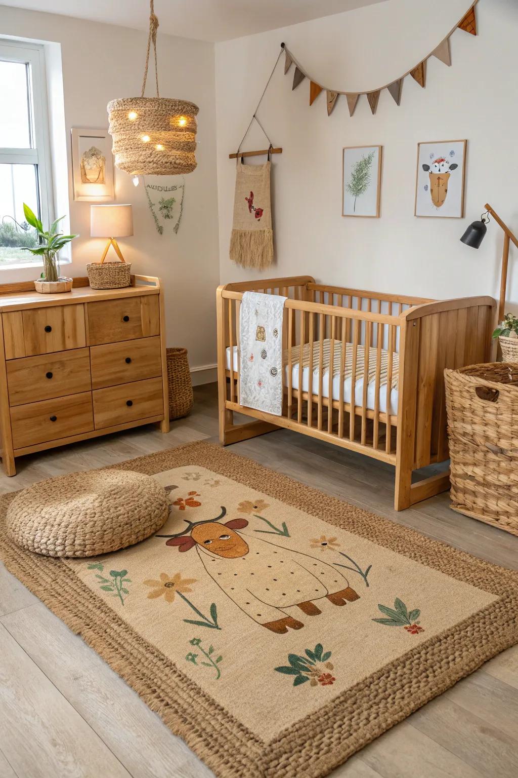 Natural fiber rugs bring warmth and texture into the nursery.