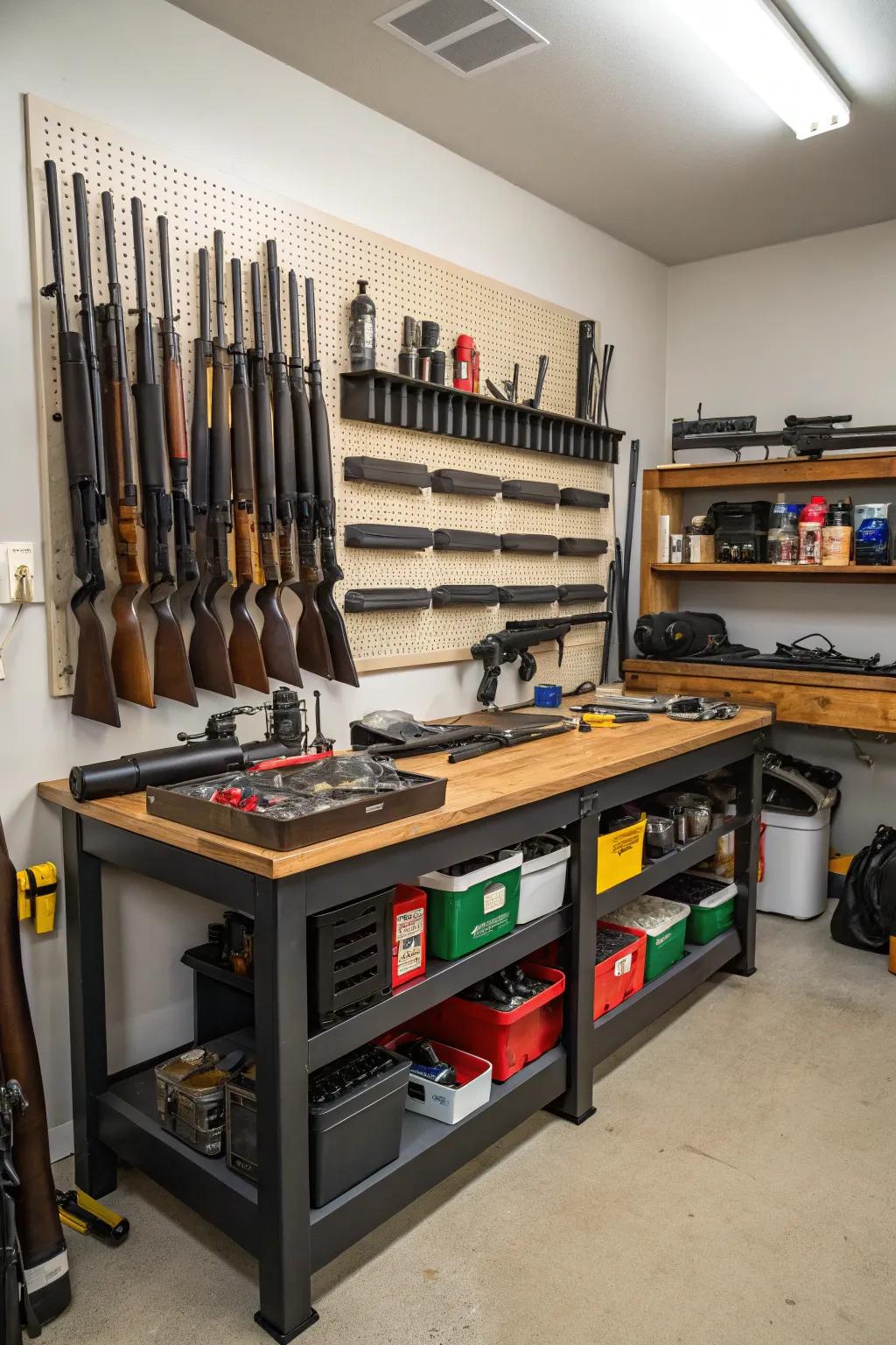 A workbench adds both functionality and charm to your armory.