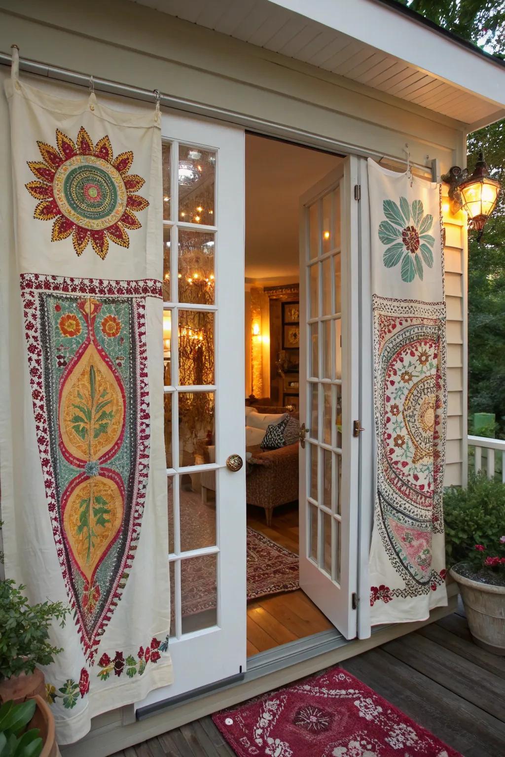 DIY fabric covers offer a personal and changeable touch to French doors.