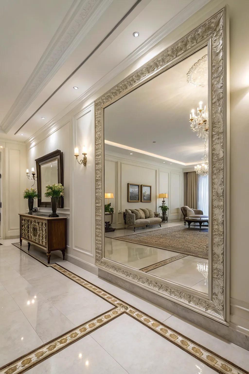 Mirrors add depth and light, enhancing the room's overall ambiance.