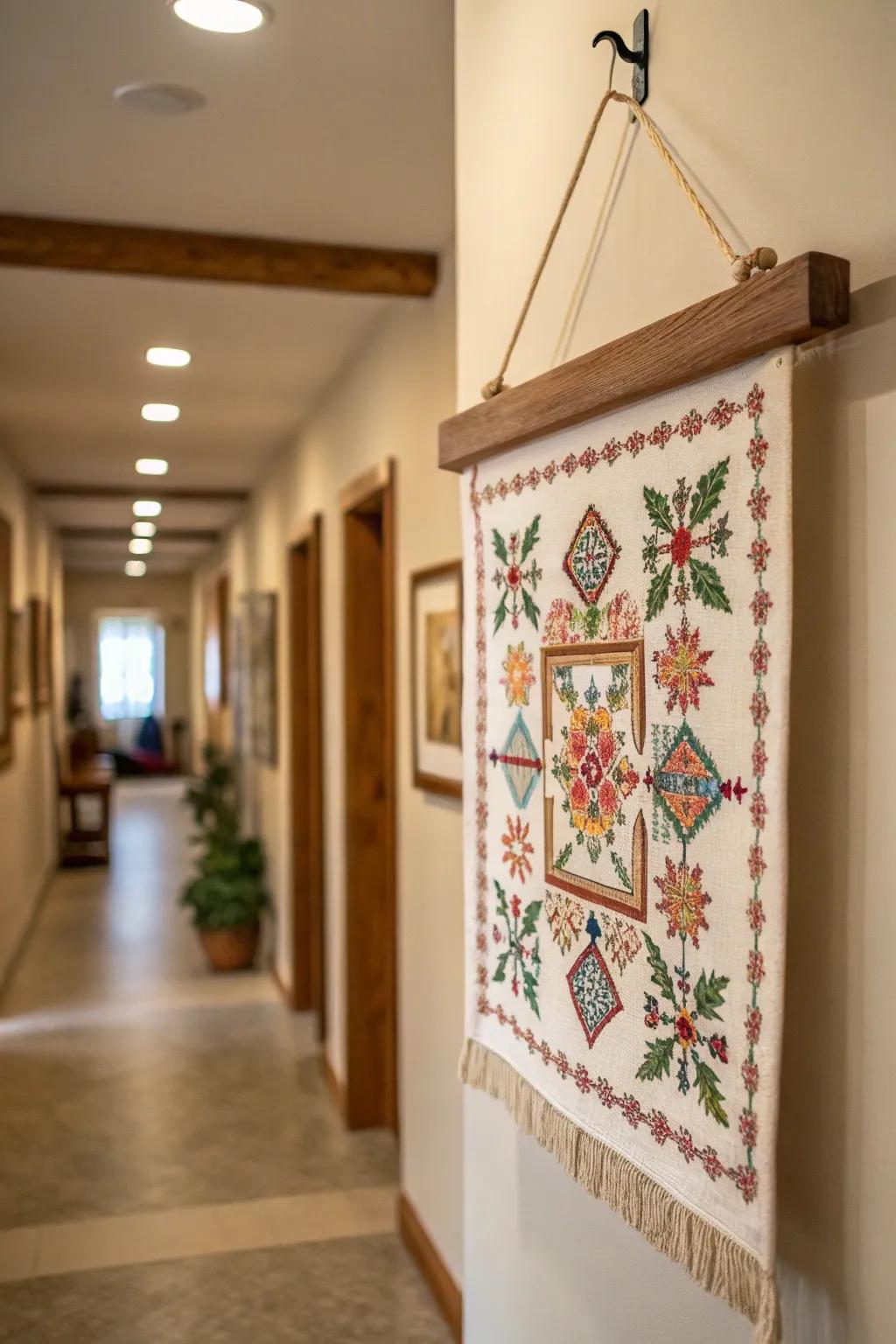 Hanging rods turn your cross stitch into tapestry-style art