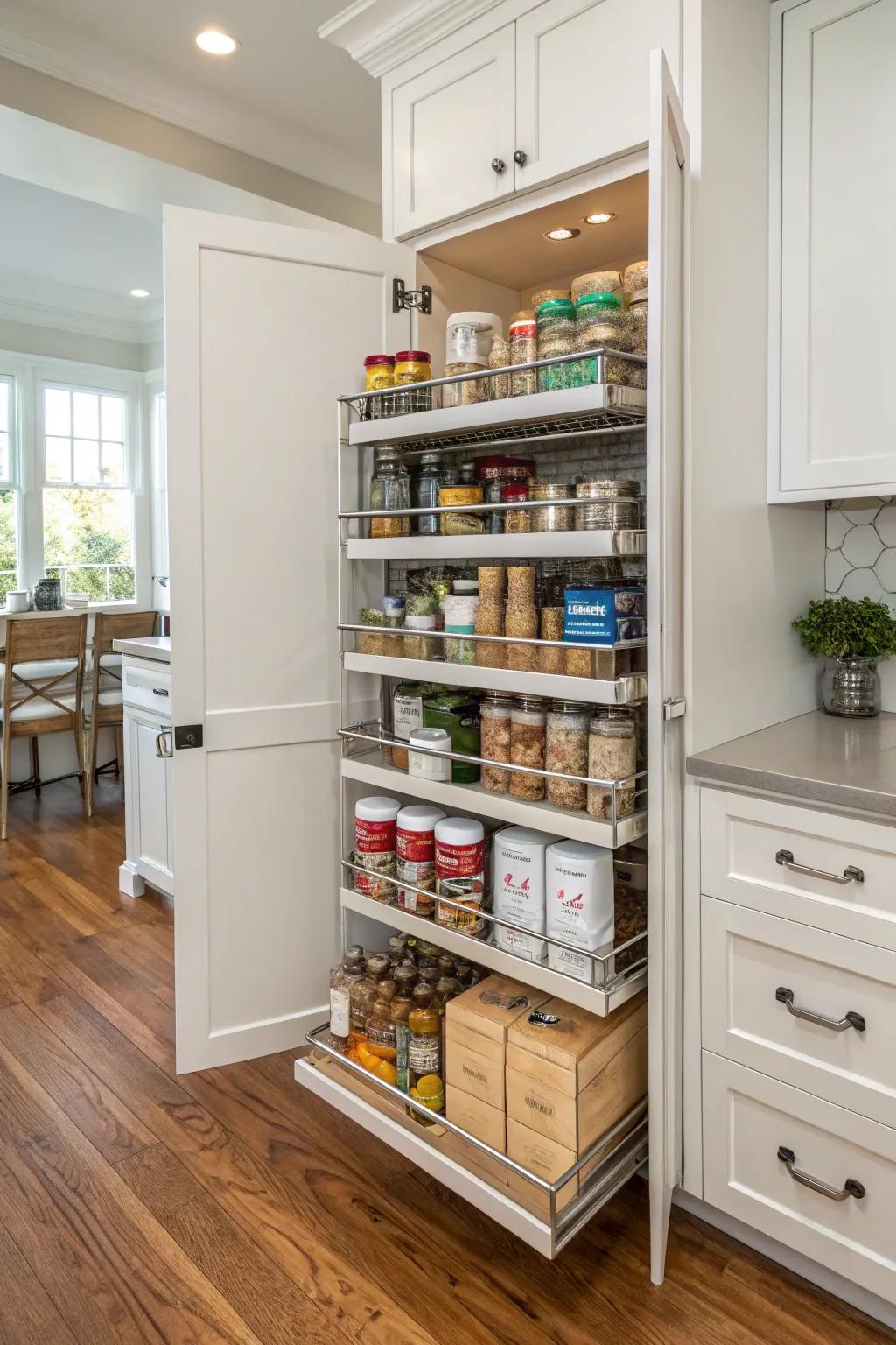 Pull-out shelves bring your pantry to you.