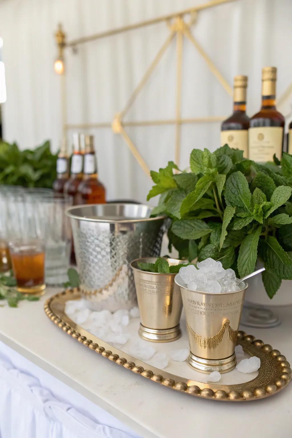 A delightful mint julep bar setup for guests to enjoy.