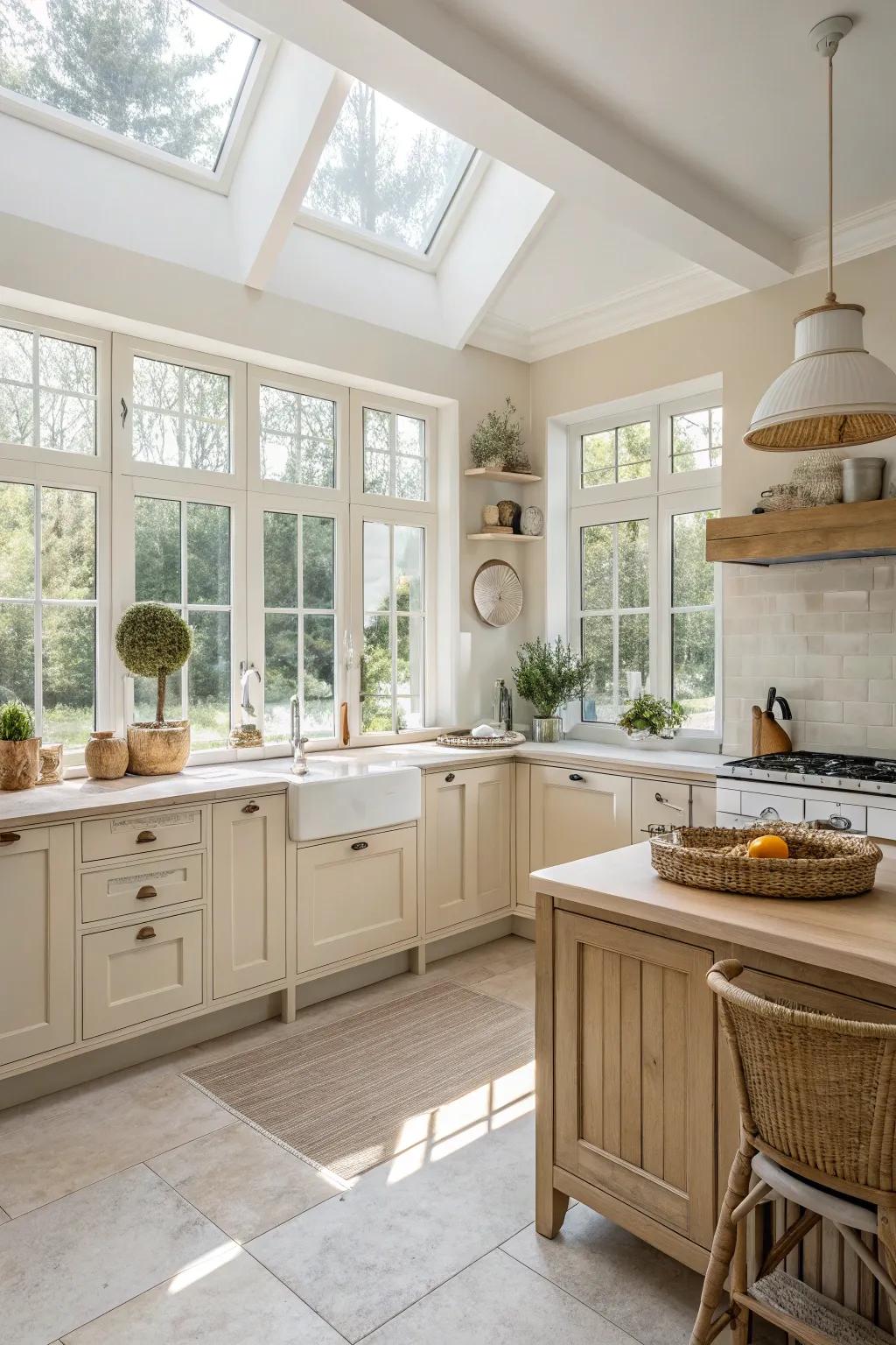 A bright kitchen with a neutral color palette for a fresh ambiance.