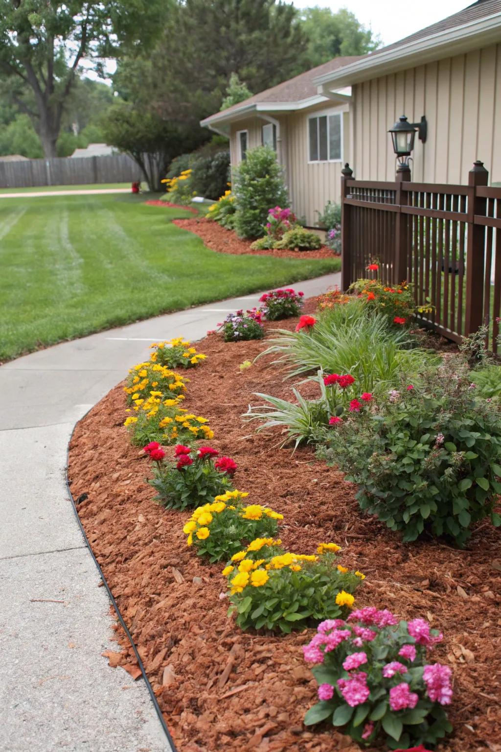 Mulch adds a neat finish to flower beds while helping to retain moisture.