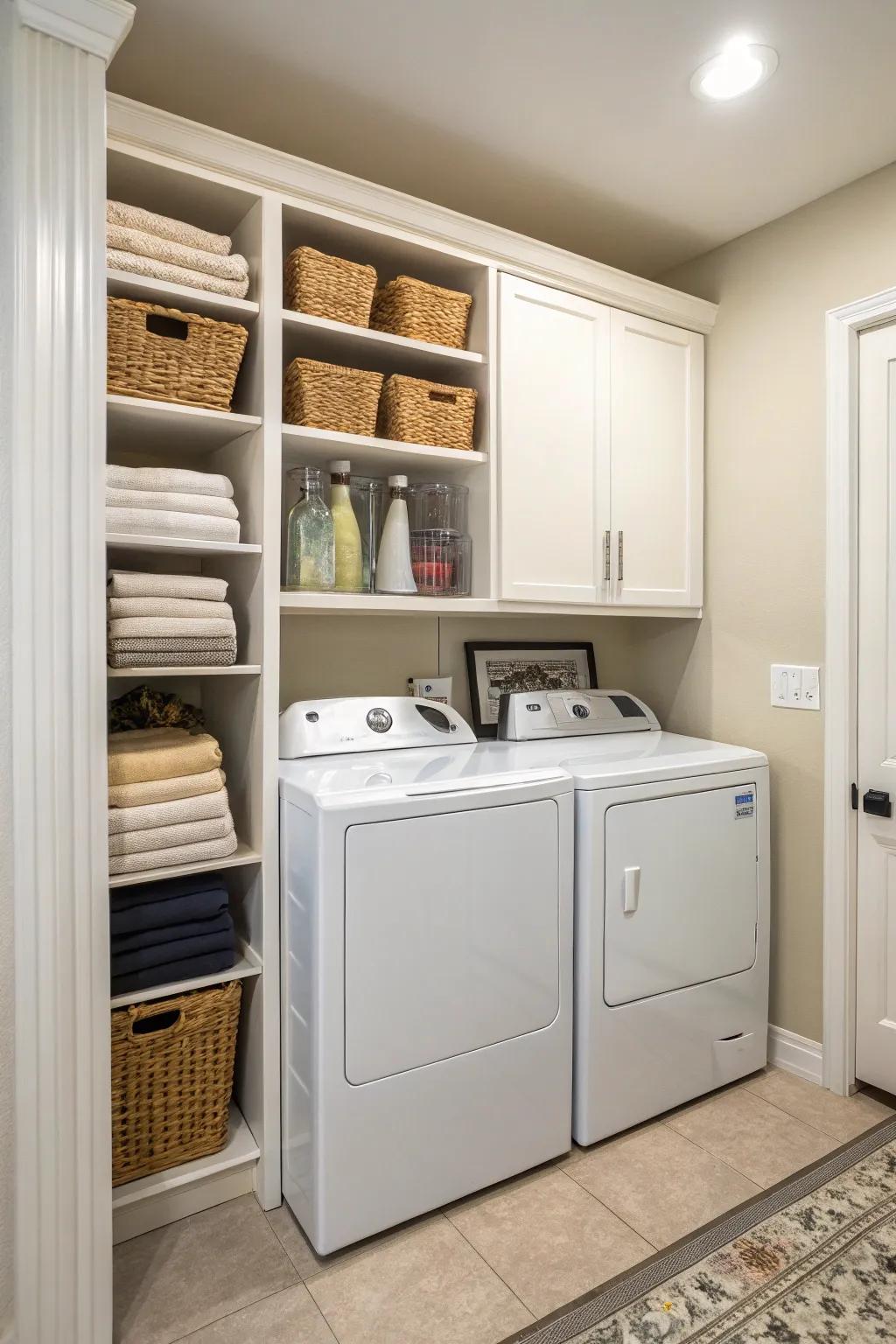 Vertical storage keeps your laundry room organized and spacious.