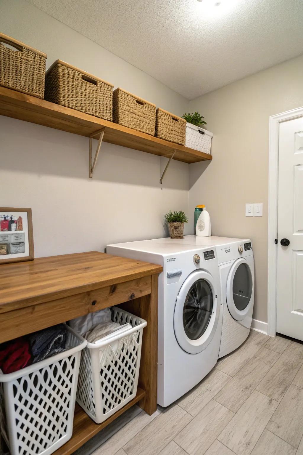 A practical folding station makes laundry tasks easier.