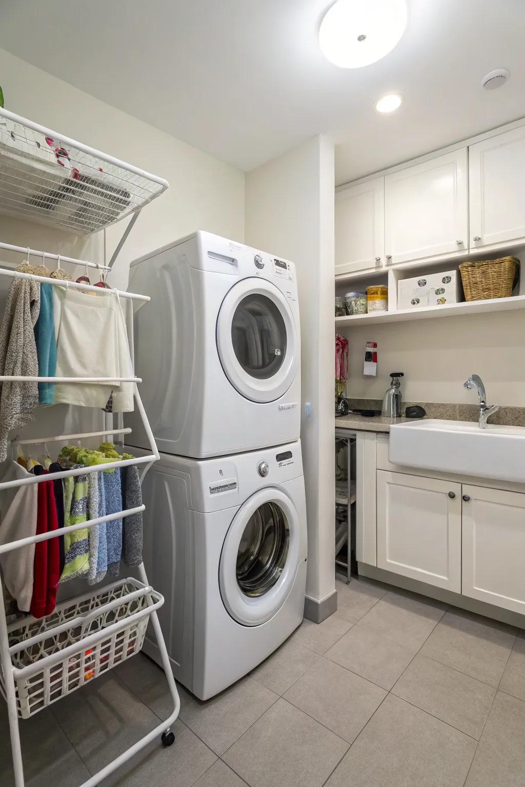 A stylish and functional integrated drying rack for your laundry needs.