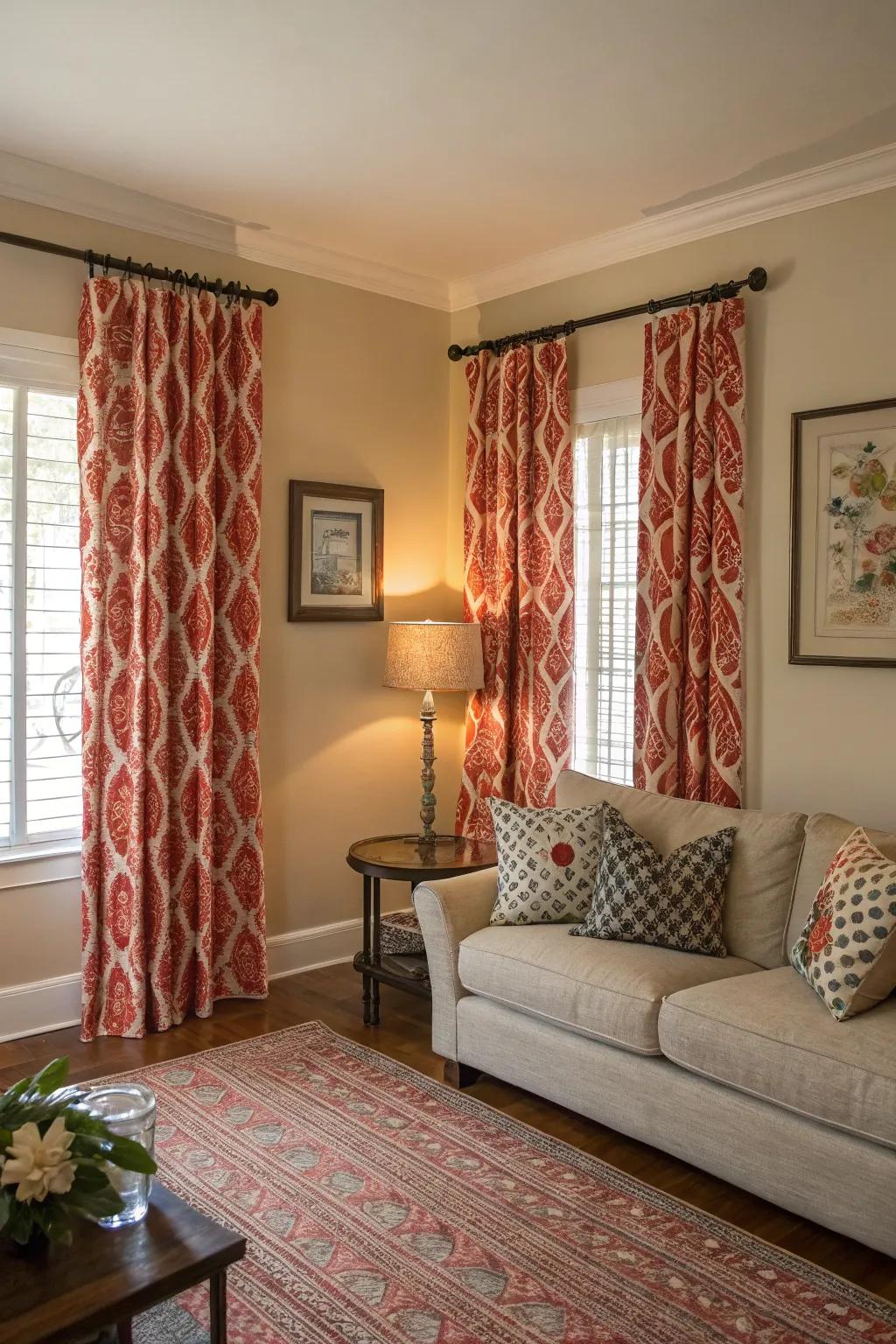 Bold patterns can turn curtains into the room's focal point.