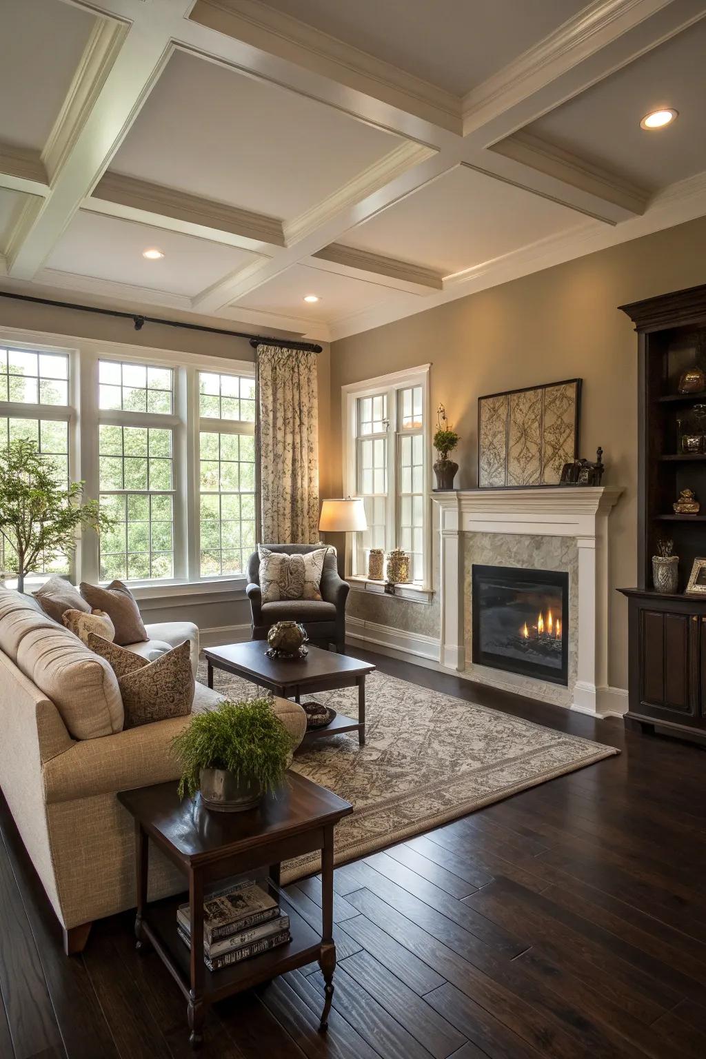 Neutral colors create a serene backdrop for dark wood floors.