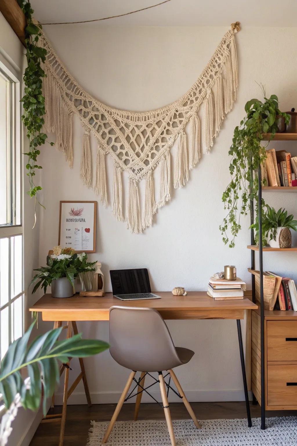 Whimsical macrame garlands infusing a space with creativity.