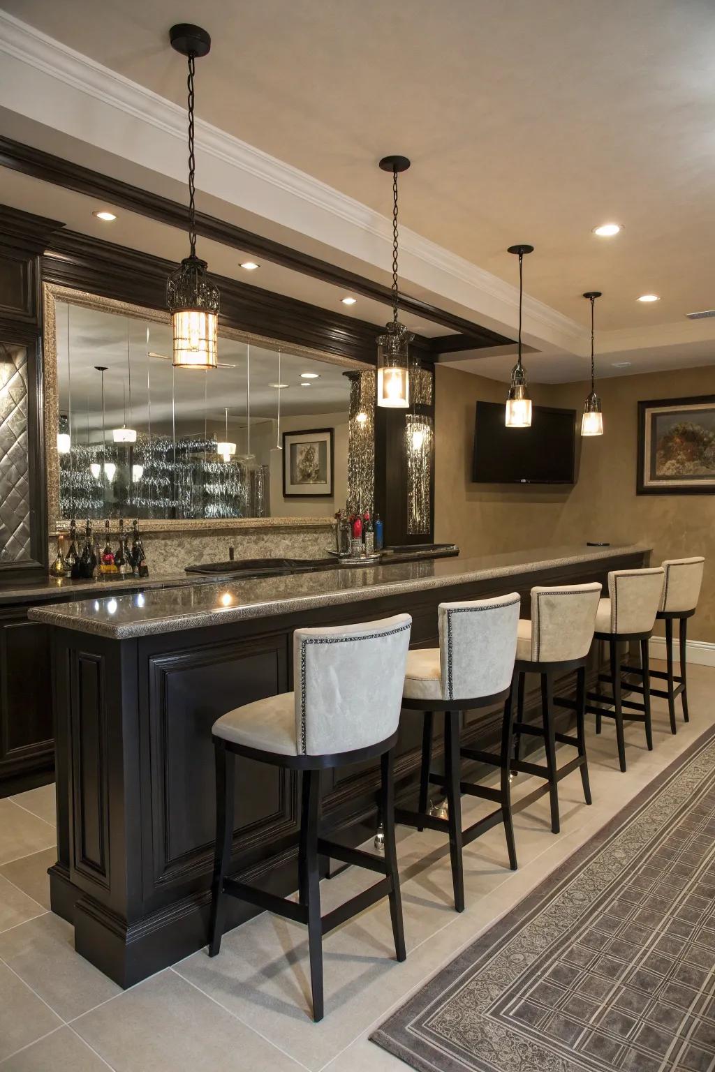 A personalized bar area adds a social hub to the man cave.