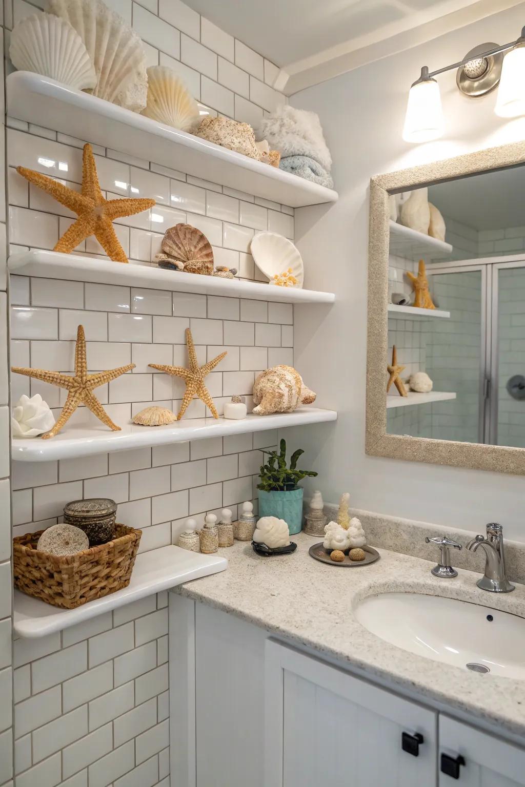 Seashell accents bring a piece of the ocean to your bathroom decor.