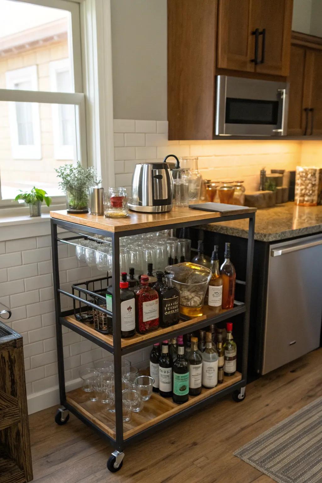 A mobile microwave cart perfect for entertaining.