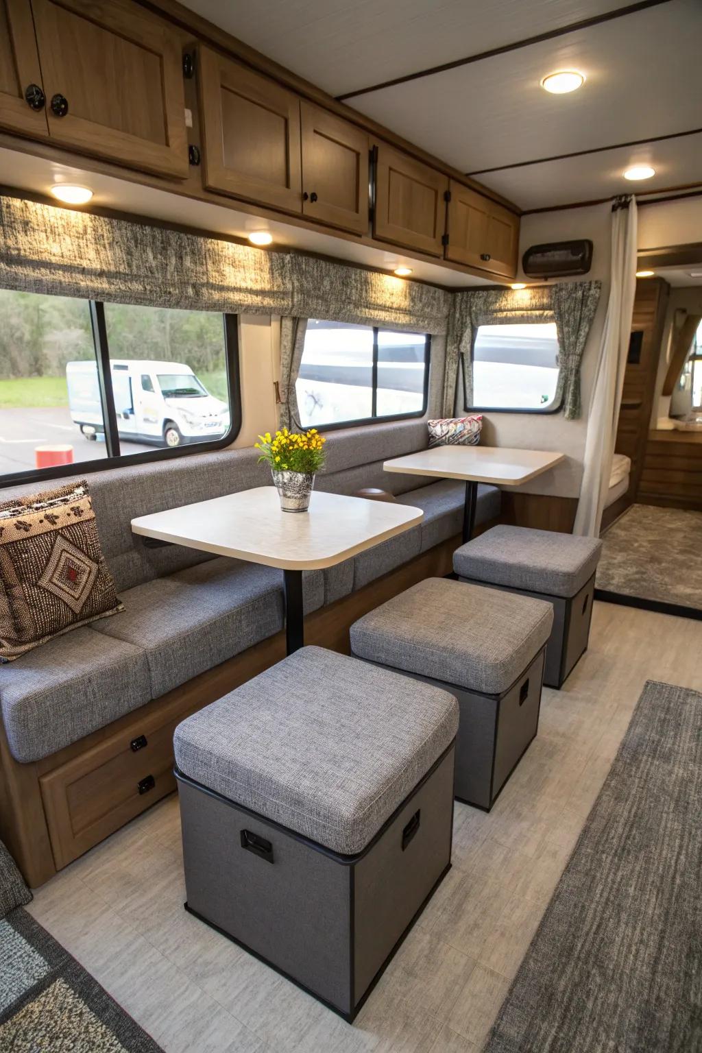 Choose furniture that offers flexibility and functionality for your mobile home.