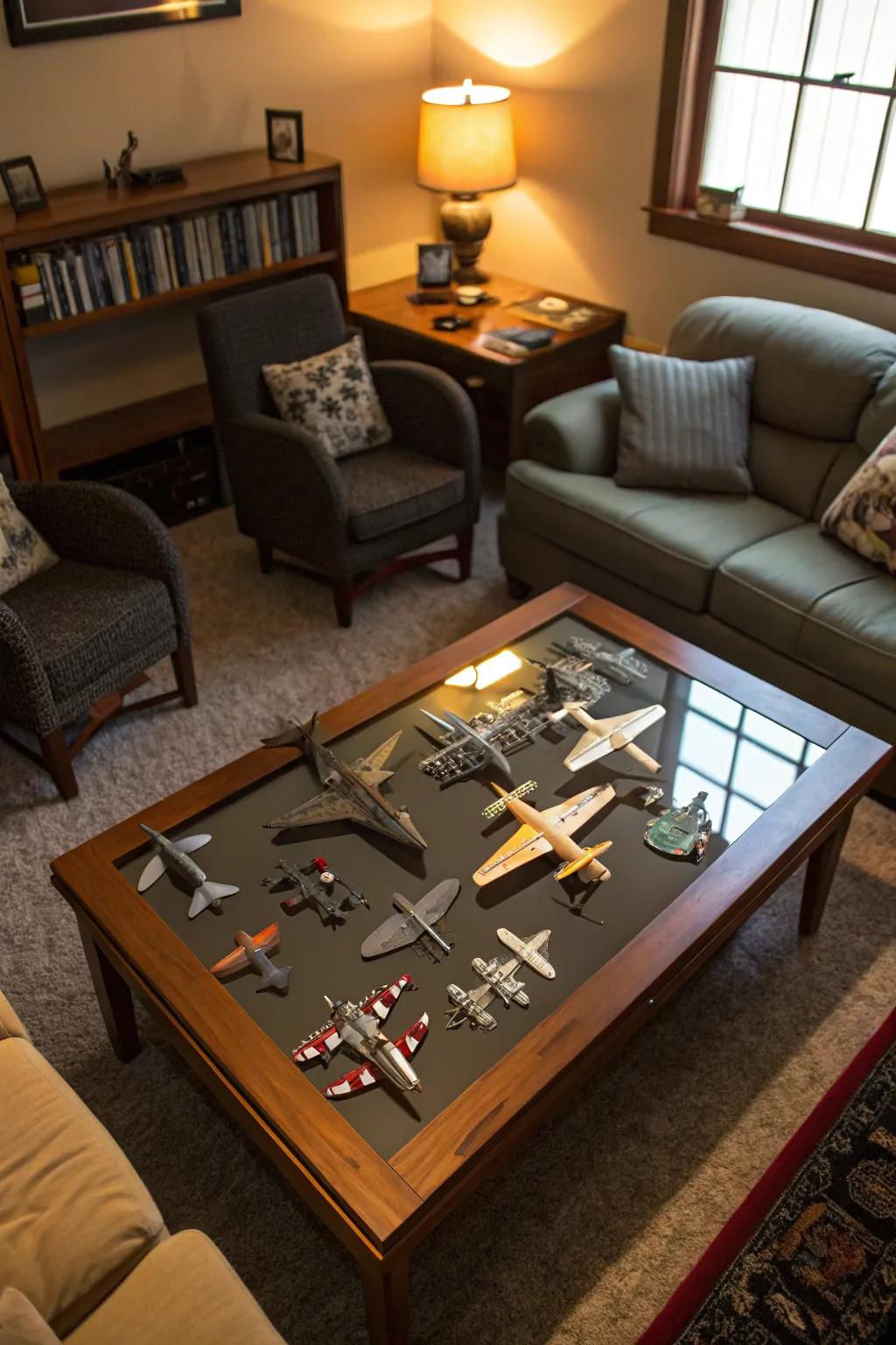 Turn your coffee table into a conversation piece with model airplanes.