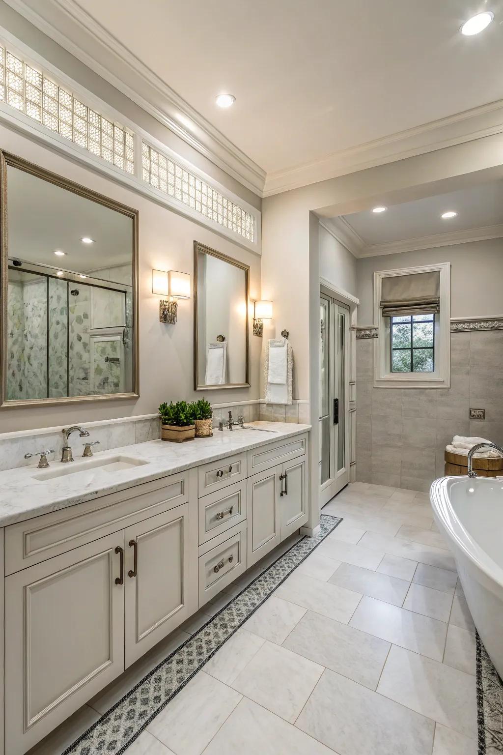 A calming atmosphere with neutral tones in this master bathroom.