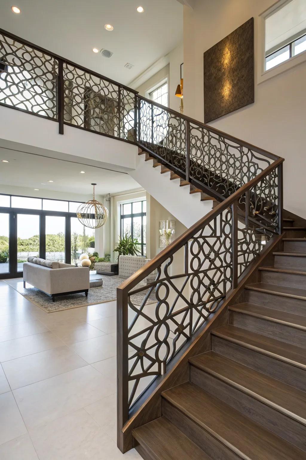 Geometric metal railings creating an artistic statement.