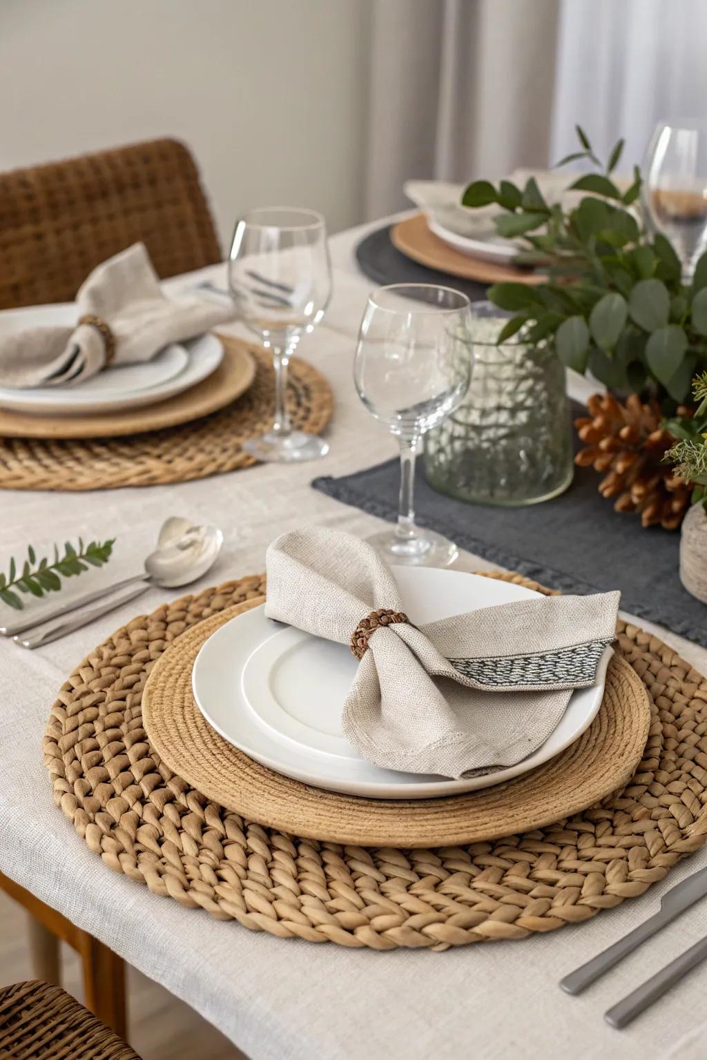 Layered textures create a dynamic and inviting table.