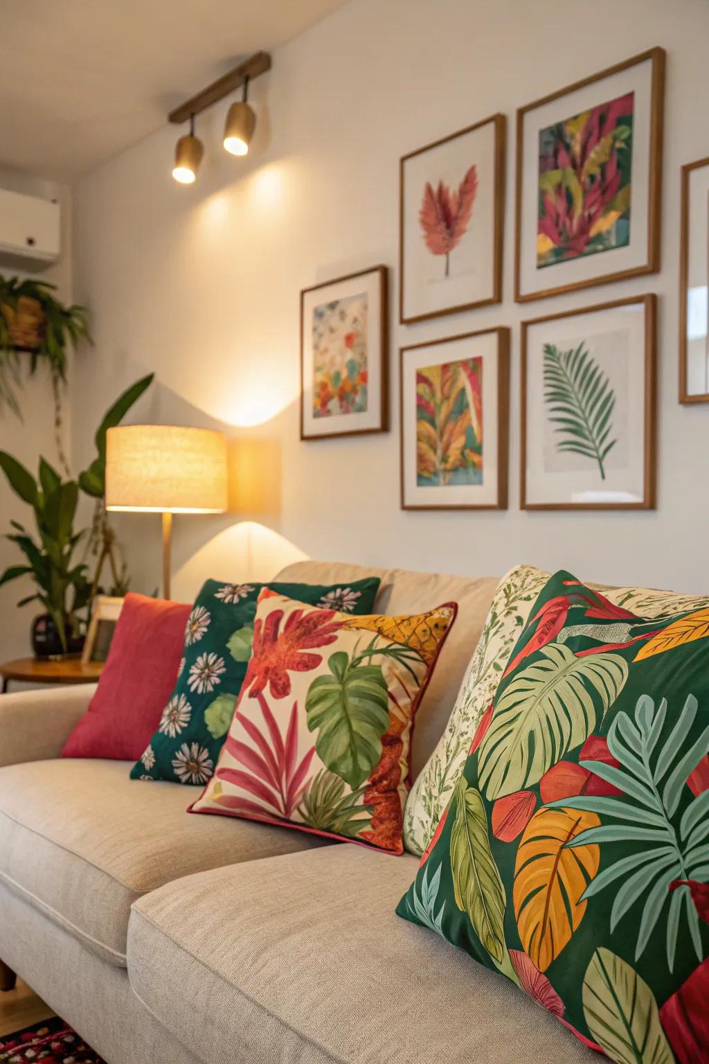 Tropical patterns add vibrancy and interest to the decor.