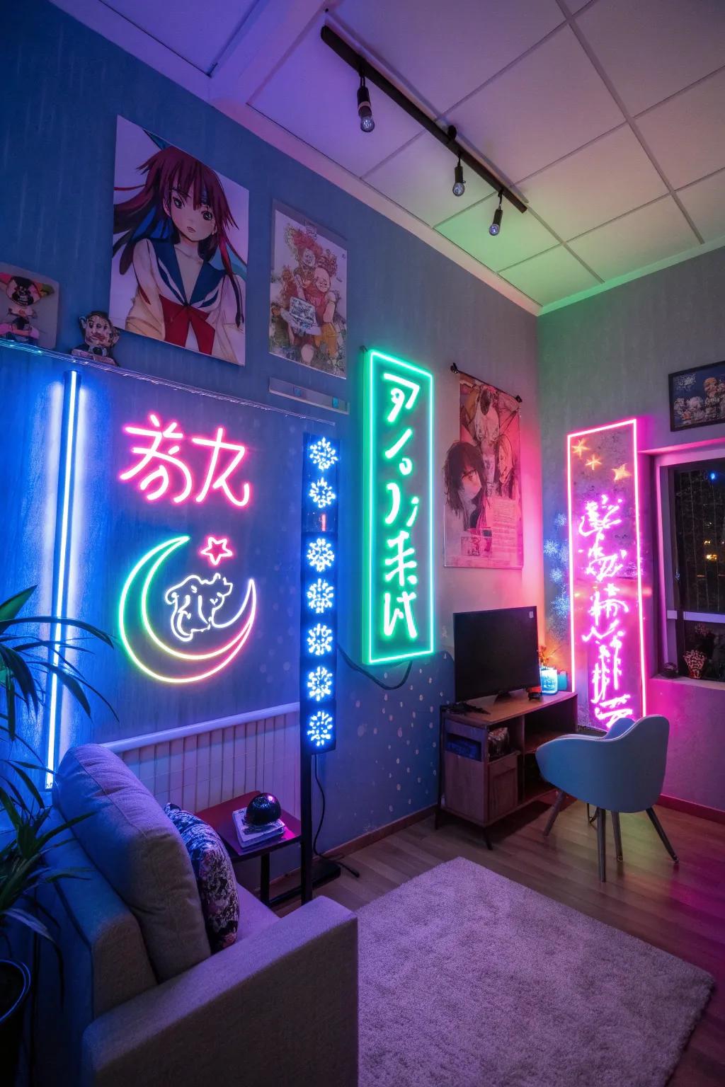 Set the mood with vibrant anime lighting.