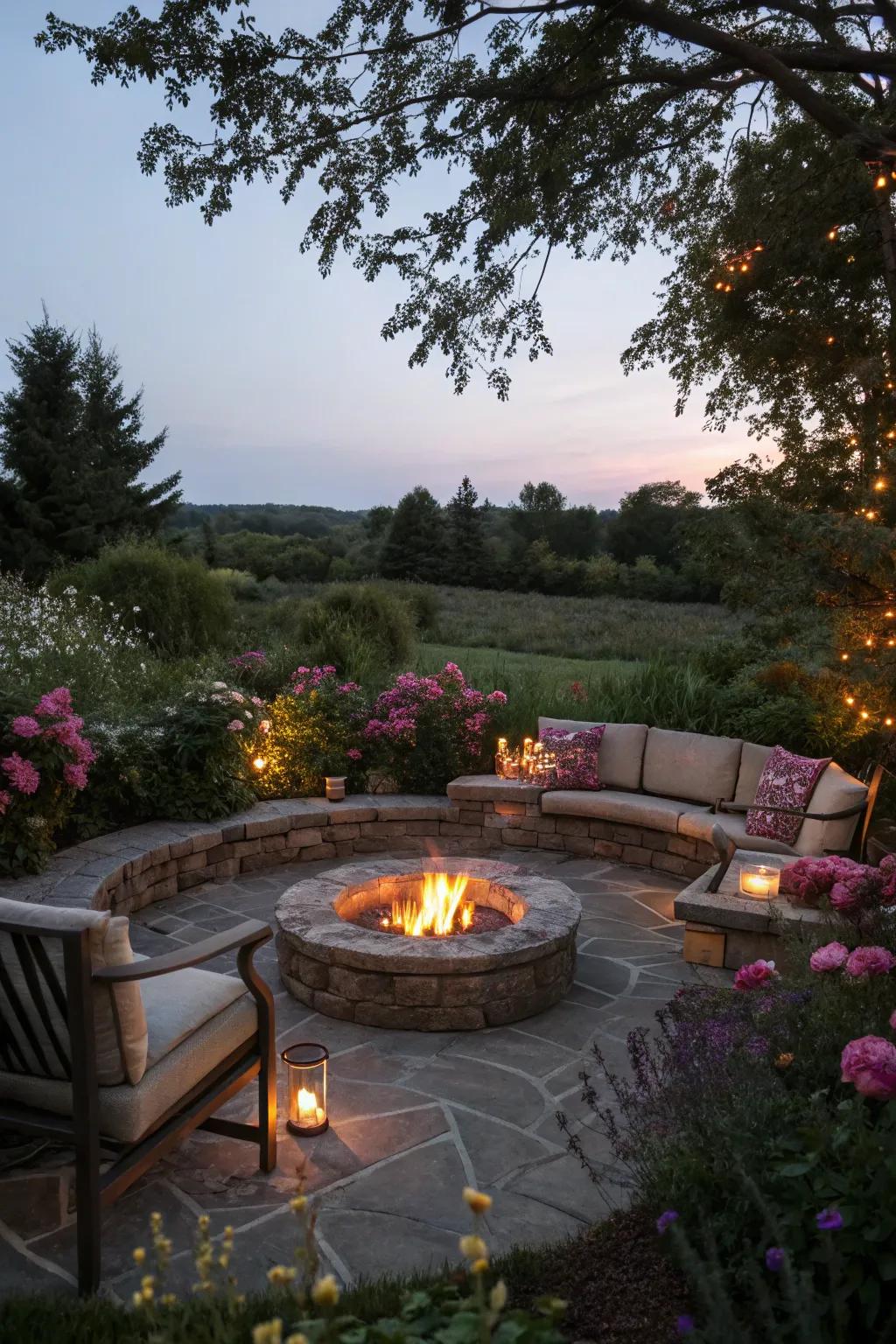 A cozy fire pit setting ideal for gatherings and relaxation.