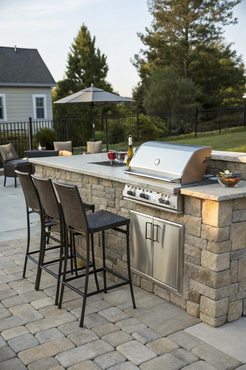 A stone BBQ island turns your backyard into a gourmet cooking station.