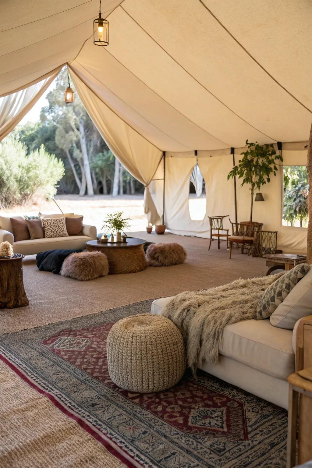 Carpet flooring adds warmth and comfort to outdoor events.